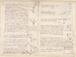 Notizen und Diagramme zur Mechanik von Leonardo da Vinci