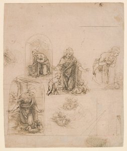 Kompositionsskizzen für die Jungfrau, die das Christkind anbetet, 1480-85