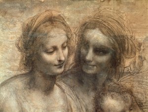 Detail der Köpfe der Jungfrau und der hl. Anna, aus Die Jungfrau und das Kind mit den hl. Anna und Johannes dem Täufer, ca. 1499 (Detail)