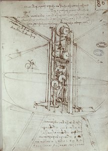 Zeichnung einer Flugmaschine. Manuskript von Leonardo da Vinci
