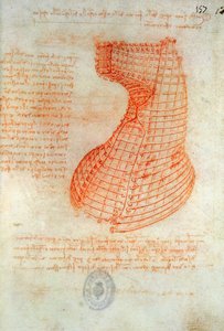 Zeichnung der Gussform für den Kopf des Sforza-Pferdes, Fol. 57 (recto), aus dem Codex Madrid I, ca. 1491-93 von Leonardo da Vinci