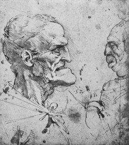 Groteske Profile eines Mannes und einer Frau, die sich gegenüberstehen, ca. 1480, 1945 von Leonardo da Vinci