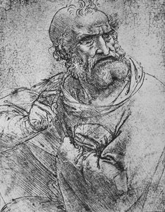 Halbfigur eines Apostels mit erhobener rechter Hand, um 1480 von Leonardo da Vinci