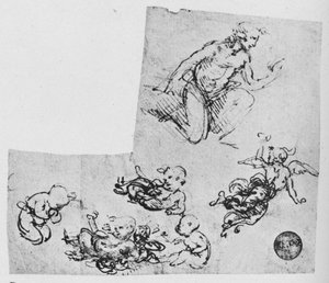 Kniender Jüngling und Putti, ca. 1480, 1945 von Leonardo da Vinci