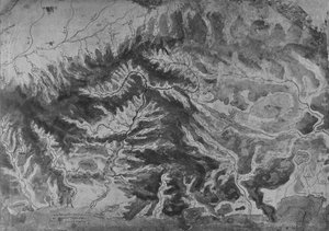 Karte von Norditalien, zeigt die Wasserscheide des Arno, um 1480, 1945 von Leonardo da Vinci
