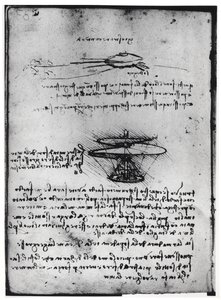 Paris Manuskript B, fol. 83v: Seite mit Text und Skizzen für eine Flugmaschine, 1488-90