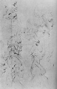 Profile von Männern und Halbfigur eines Mädchens, ca. 1490 1945 von Leonardo da Vinci