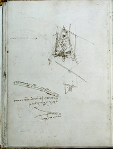 Wissenschaft und Technik: Manuskript über Flugmaschinen, Vorläufer des Hubschraubers. Buch von Leonardo da Vinci, um 1487 von Leonardo da Vinci