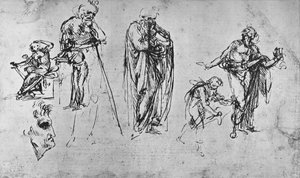 Studien einzelner Figuren und eines Profils, ca. 1480 (Detail) von Leonardo da Vinci