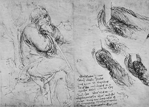 Studien eines sitzenden alten Mannes und von wirbelndem Wasser, um 1480, 1945 von Leonardo da Vinci