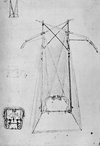 Studie des Antriebsapparats einer Flugmaschine mit Grundriss des Mechanismus der Basis, 1928