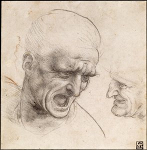 Studie von zwei Kriegerköpfen für die Schlacht von Anghiari, 1504-05 von Leonardo da Vinci