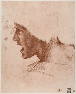 Studie eines männlichen Kopfes für die Schlacht von Anghiari (Museum der Schönen Künste, Budapest) von Leonardo da Vinci