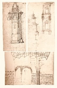 Drei architektonische Zeichnungen, ca. 1472-ca. 1519, 1883 von Leonardo da Vinci