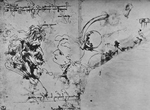 Zwei Profile und Studien von Maschinen, ca. 1480, 1945 von Leonardo da Vinci