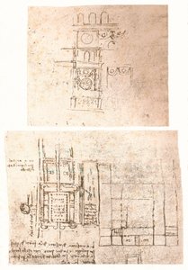Zwei Architekturzeichnungen, um 1472-1519, 1883 von Leonardo da Vinci