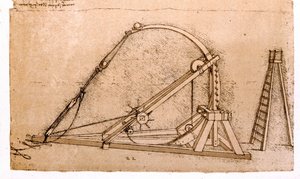 Kriegsmaschine: Katapultstudie von Leonardo da Vinci (1452-1519) von Leonardo da Vinci