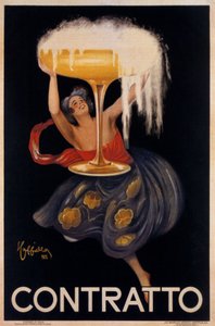 Werbeplakat für den Sekt „Contratto“: eine kleine Fee, ein Elf, der eine riesige Tasse hebt. Illustration von Leonetto Cappiello (1875-1942) 1922 von Leonetto Cappiello