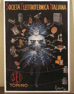 Farblithographie von Leonetto Cappiello, SEI, Werbeplakat der Electroheat Italian Company von Leonetto Cappiello