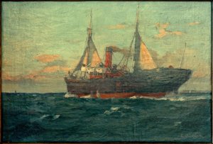 Dampfer mit Hilfsbesegelung