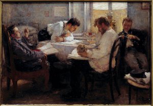 Am Vorabend der Prüfung. Studenten überprüfen die Prüfungen. Gemälde von Leonid Osipovich Pasternak (1862-1945) 1895 von Leonid Osipovic Pasternak