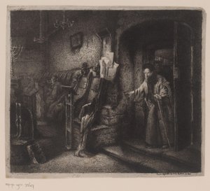 Innenraum einer Synagoge mit Gläubigen
