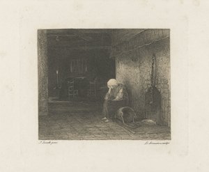 Interieur mit Frau am Kamin