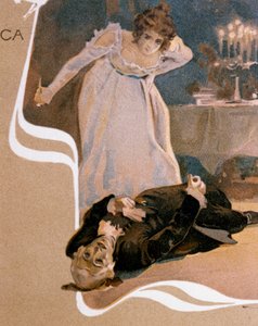 Postkarte illustriert von Leopoldo Metlicovitz, Szenen aus Tosca, Oper von Giacomo Puccini
