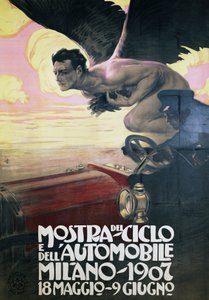 Plakat für Auto- und Fahrradausstellung, Mailand 18. Mai-9. Juni von Leopoldo Metlicovitz
