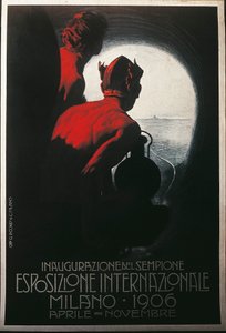 Plakat für den Transalpinen Simplon-Tunnel auf der Mailänder Internationalen Ausstellung, April-November 1906 von Leopoldo Metlicovitz