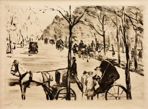 Allee im Tiergarten mit Kutsche im Vordergrund