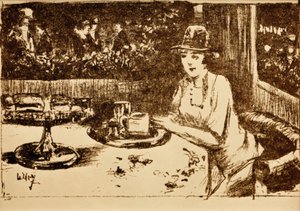 Im Kaffeehaus. Dame am Tisch auf der Veranda von Lesser Ury