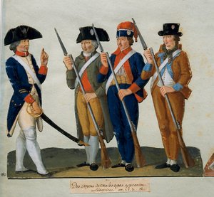 Französische Revolution: „Bürger bei der Übung“ Gouache der Brüder Lesueur (18. Jahrhundert). Paris, Musée Carnavalet von Lesueur Brothers