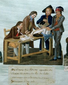 Französische Revolution: Bürger bringen Hemden, Schuhe, Strümpfe, Kleidung, um sie an Freiwillige zu schicken. Gravur der Brüder Lesueur (18. Jahrhundert). Paris, Musée Carnavalet von Lesueur Brothers