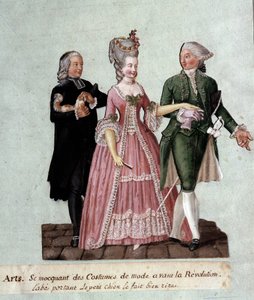 Französische Revolution: Darstellung der Kostüme eines Abtes mit einem kleinen Hund und zwei Adligen. Gouache der Brüder Lesueur (18. Jahrhundert) von Lesueur Brothers