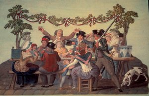 Französische Revolution von 1789: „Das republikanische Mahl“. Gouache der Lesueur-Brüder (18. Jahrhundert) von Lesueur Brothers
