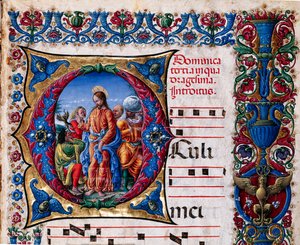 Piccolomini-Bibliothek: Chorbuch, cod. 21.6, ff. 2r mit „Austreibung eines unreinen Geistes“, von Liberale da Verona (ca. 1445 - 1527/9) (Detail) von Liberale da Verona