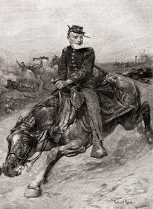 Ein Meldereiter während des amerikanischen Bürgerkriegs, aus The Century Magazine, veröffentlicht 1887 (Gravur) von Unbekannt Unbekannt