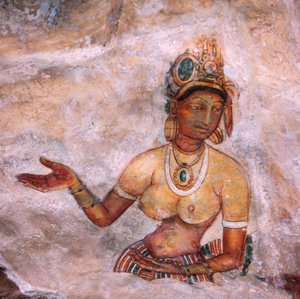 Apsaras, himmlische Nymphe, die ein Opfer darbringt, Fresko, befestigte Zitadelle von Sigiriya (UNESCO-Welterbeliste) von Unbekannt Unbekannt