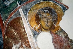 Erzengel Michael, Fresko in einer byzantinischen Kirche in den Ruinen der Burg Geraki