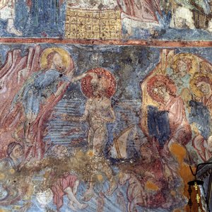 Taufe Jesu, Fresko in der Kirche in Alikampos, Kreta, Griechenland