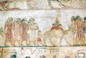 Beni-Hasan-Nekropole. Grab von Khnumhotep III. Detail: Wandmalerei, die eine asiatische Karawane darstellt. Mittleres Reich. von Unbekannt Unbekannt