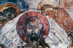 Christus, Fresko in der byzantinischen Kirche St. Georg, Komitades, Kreta, Griechenland