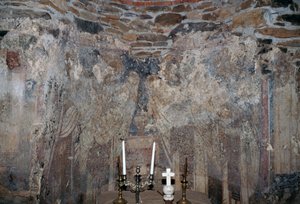 Beschädigtes Fresko in der Kirche in Kantanos, Kreta, Griechenland