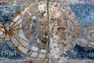 Gesicht Christi, beschädigtes Fresko in der Kirche Metamorphosis Sotiros, Voutas, Kreta, Griechenland von Unbekannt Unbekannt
