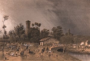 Erste Division der Regina-Brigade greift die Montreoli-Brücke an, Palestro, Lombardei