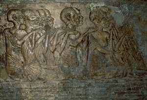 Ausländische Gäste überreichen Geschenke an Königin Nofretete, Basrelief aus dem Grab von Merire, Nekropole von Tell el-Amarna, Ägypten, ägyptische Zivilisation, Neues Reich, 18. Dynastie