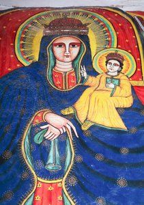 Fresko, das Maria und Kind darstellt, Kirche Unserer Lieben Frau Maria von Zion (17. Jahrhundert), Aksum (Unesco-Welterbeliste)