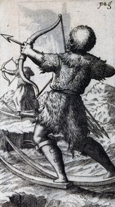 Jäger mit Bogen und Pfeil auf kurzen Skiern, Illustration aus De Calceo Antiquo, von B Balduinus von Unbekannt Unbekannt