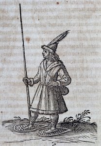 Einwohner von Kanada (Frankreich Canadienne) mit Schneeschuhen, Illustration aus Beschreibung von Neu-Frankreich von Unbekannt Unbekannt